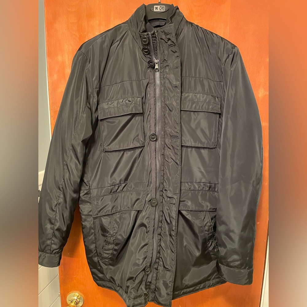 Egara Men’s Black Insulated Field Jacket L – Zip & Snap Front, Multi Pocket